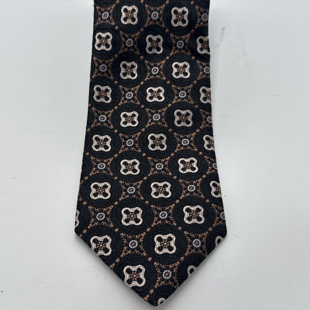 Ike Behar NY Black Bronze Silver Mens Necktie 100% Silk 59x3.5 Geometric Office